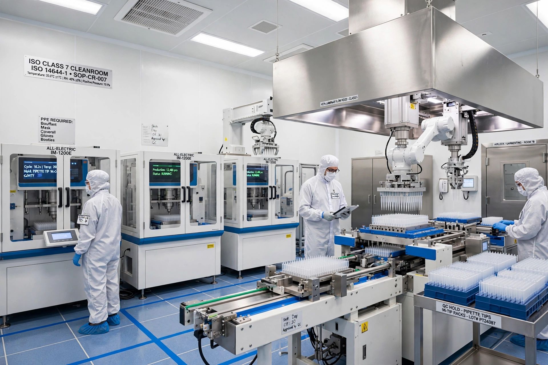 All-electric Japanese cleanroom molding press producing medical syringe barrels and blood collection tubes