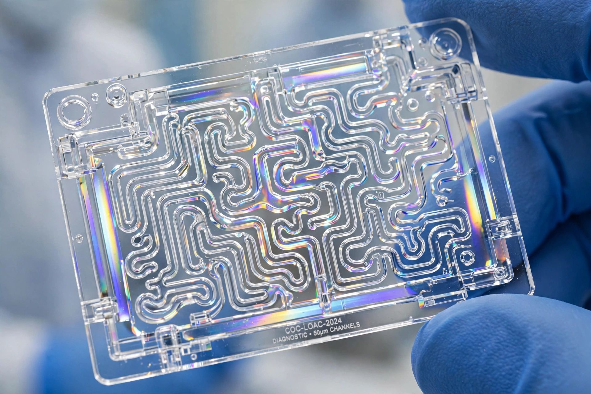 Clear optical polymer microfluidic lab-on-a-chip diagnostic test cassette with precision molded microchannels