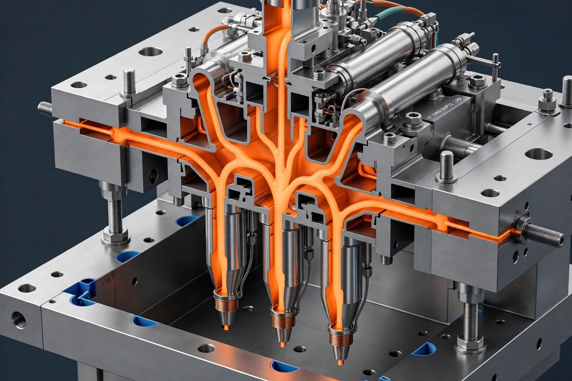 Hot runner manifold system assembly for high cavitation injection mold tooling